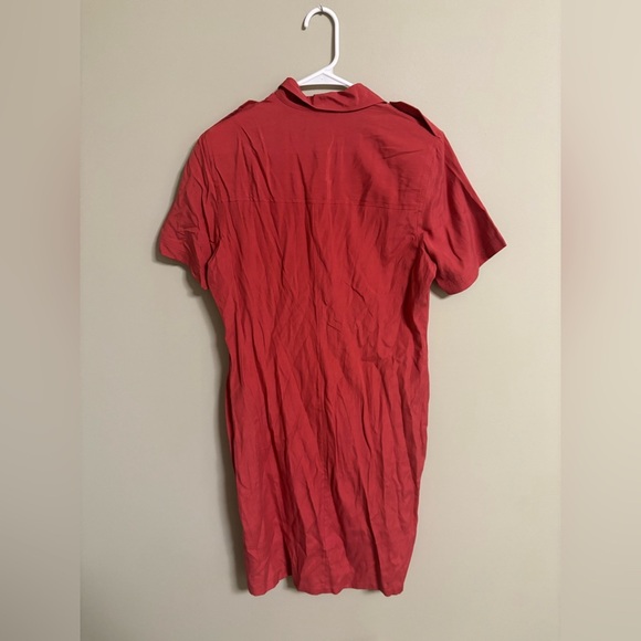 Orvis 100% Silk Shirt Dress Size Medium Red Collared Button Up Knee Length New - Picture 2 of 5